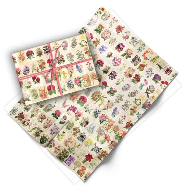 Folded sheet of vintage botanicals gift wrap from Asgard Press