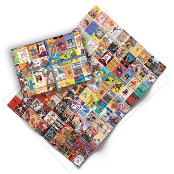 Folded sheet of vintage college football gift wrap from Asgard Press