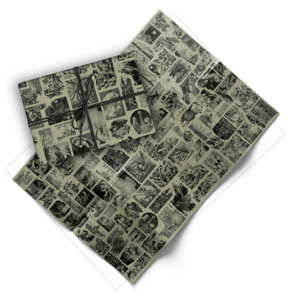 Folded sheet of vintage pulp art gift wrap from Asgard Press