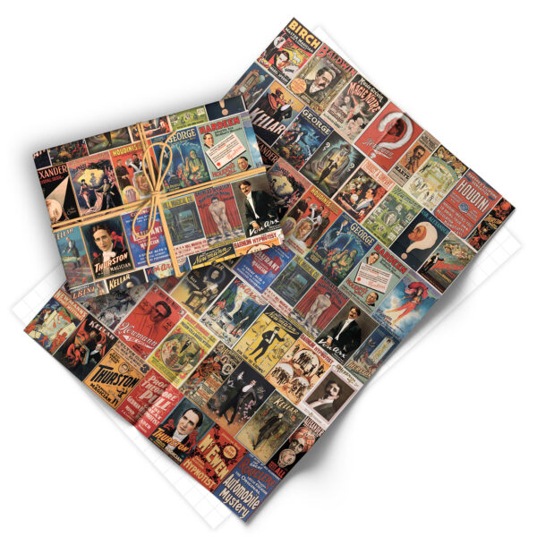 Folded sheet of vintage magic gift wrap from Asgard Press