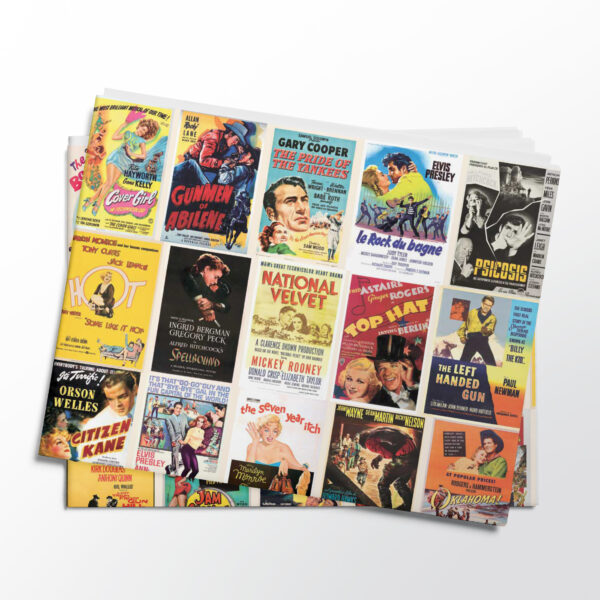 Stack of folded sheets of vintage movie posters gift wrap from Asgard Press