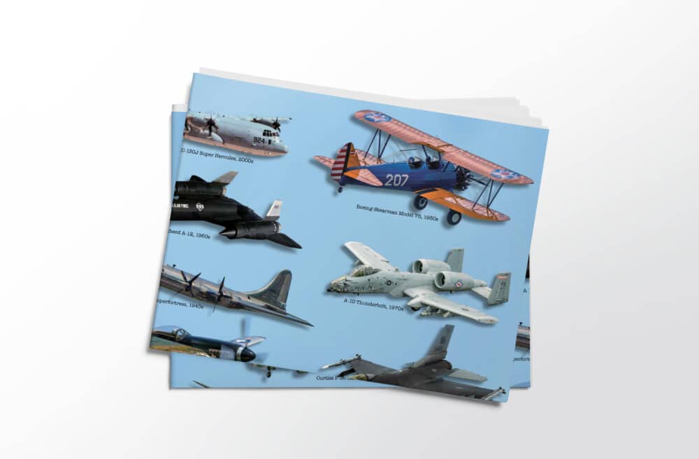 Stack of folded sheets of vintage Airplanes gift wrap from Asgard Press