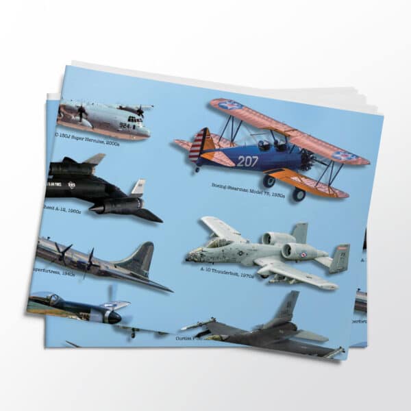 Stack of folded sheets of vintage Airplanes gift wrap from Asgard Press