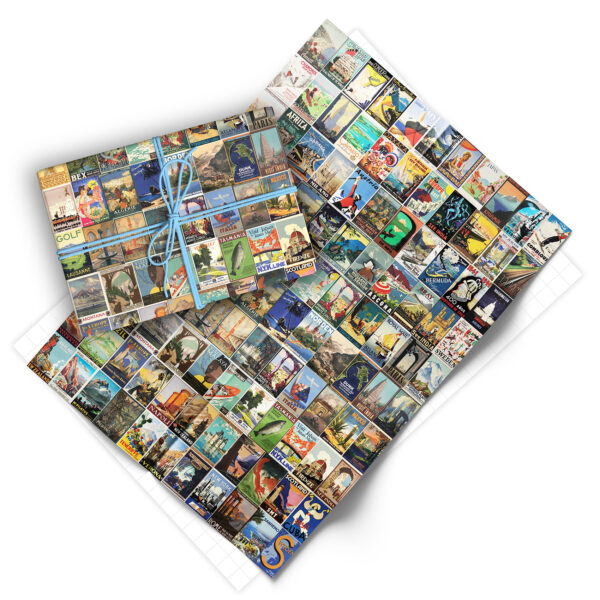 Folded sheet of vintage travel posters gift wrap from Asgard Press