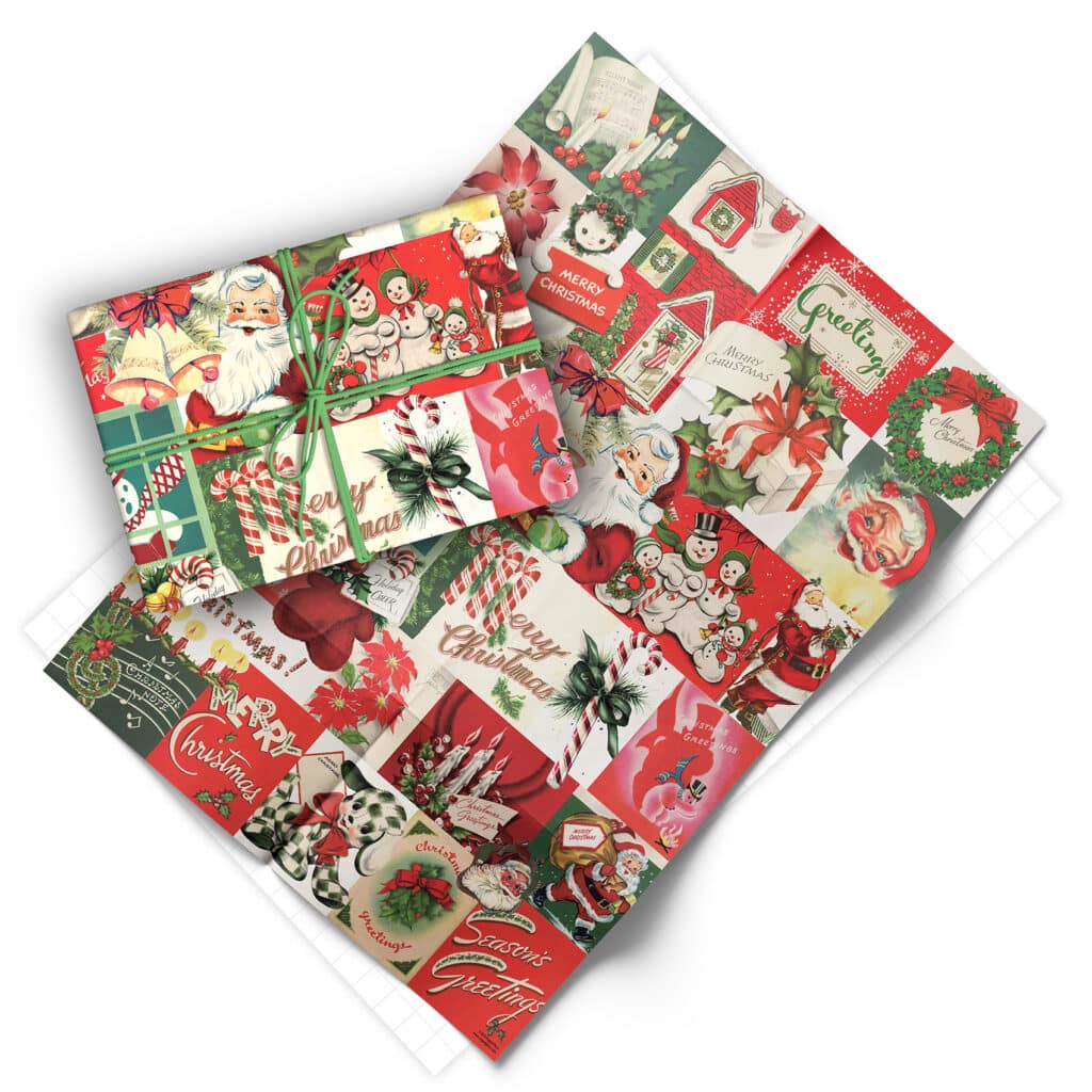 Folded sheet of vintage Christmas gift wrap from Asgard Press
