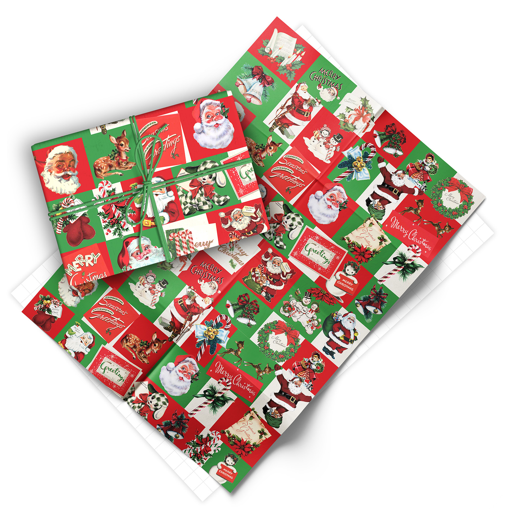 Folded sheet of vintage Christmas metallic gift wrap from Asgard Press