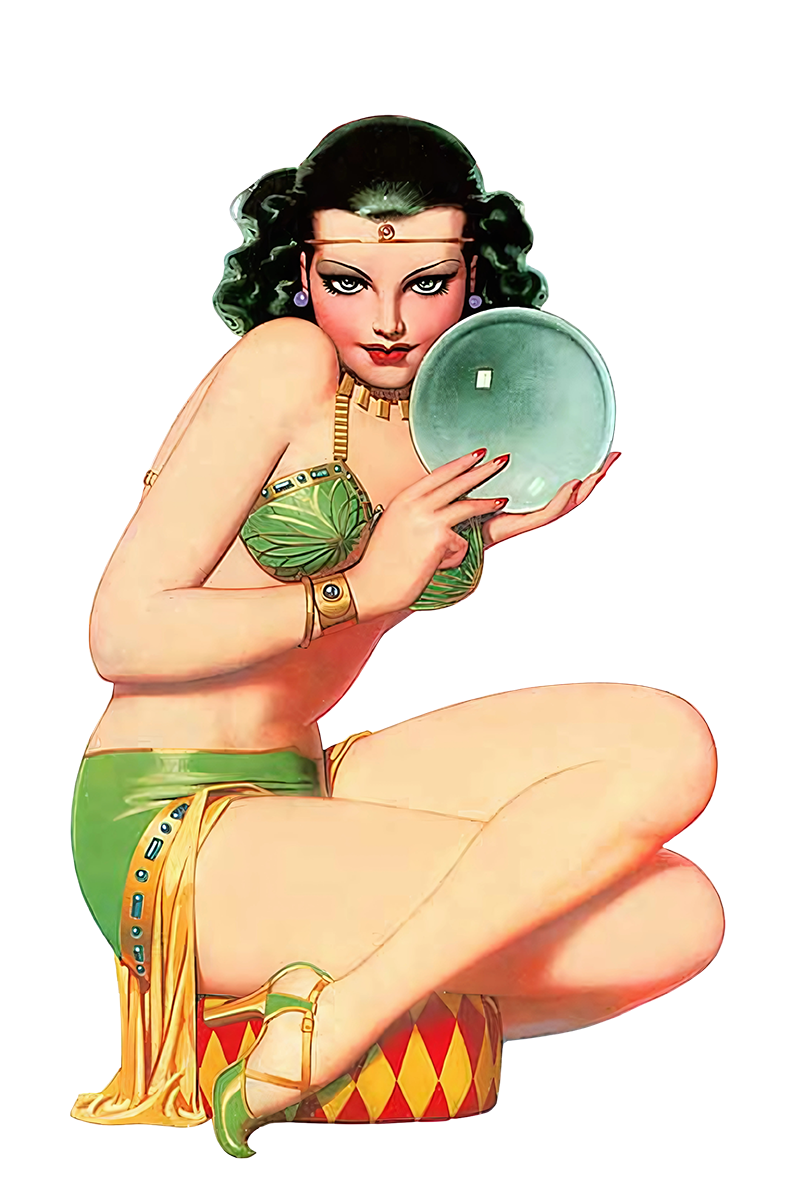 Illustration of a pinup holding a crystal ball