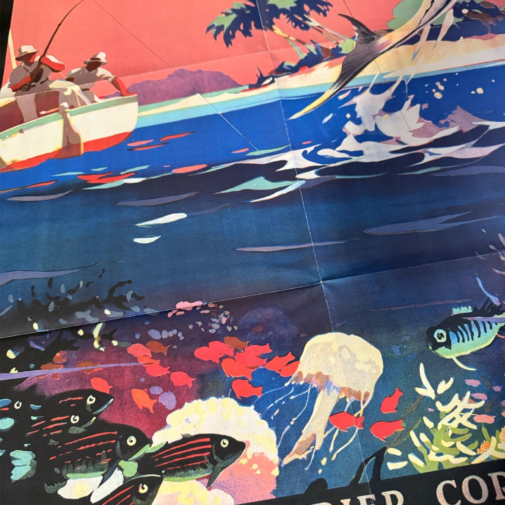 Folded, double-sided poster featuring a travel poster of Australia on one side and the film "Forbidden Planet" on the other