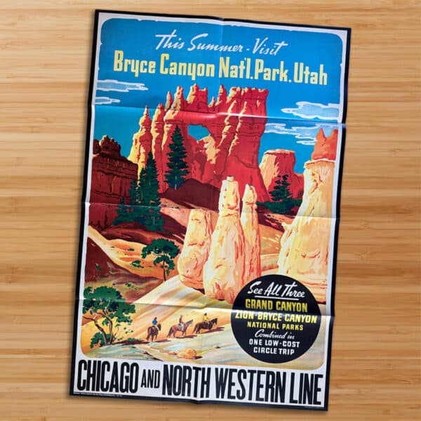 Folded, double-sided poster featuring Bryce Canyon on one side and the film "The Postman Always Rings Twice" on the other