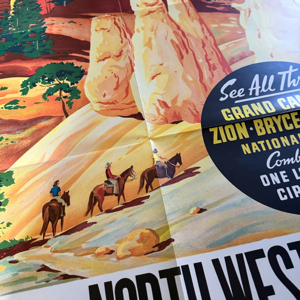 Folded, double-sided poster featuring Bryce Canyon on one side and the film "The Postman Always Rings Twice" on the other