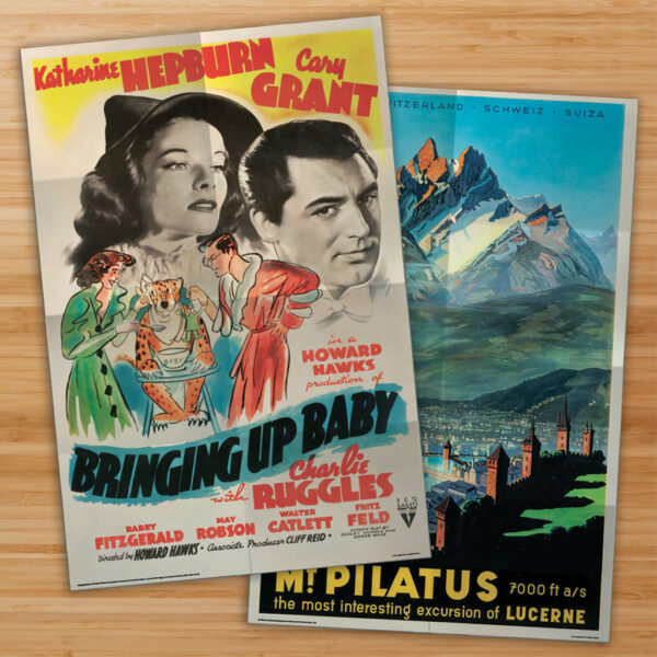 Asgard Press double-sided folded poster of Mt. Pilatus and Bringing Up Baby