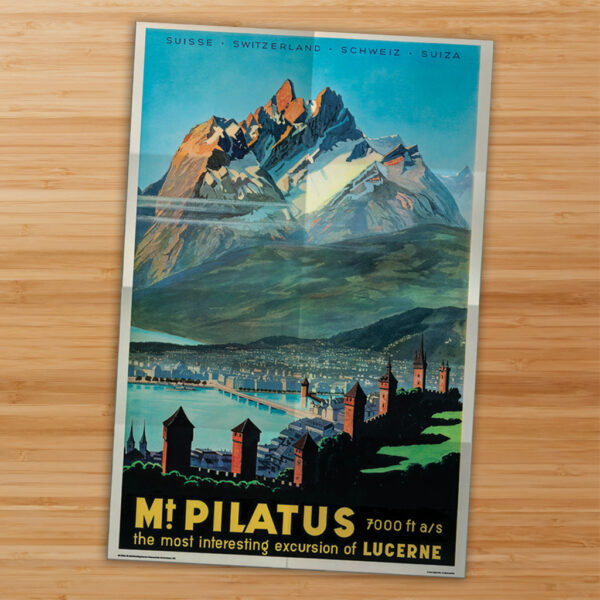 Asgard Press double-sided folded poster of Mt. Pilatus and Bringing Up Baby