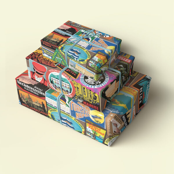 Asgard Press Vintage luggage labels 20x28 folded gift wrap sheet