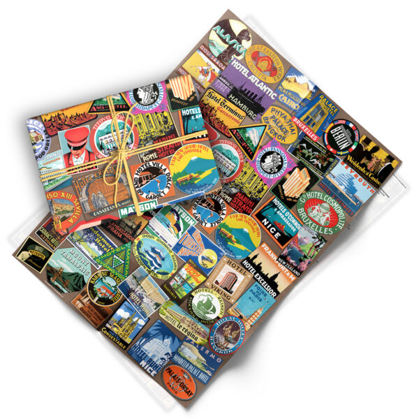 Asgard Press Vintage luggage labels 20x28 folded gift wrap sheet