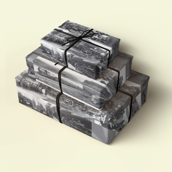 Asgard Press Vintage Trains Metallic 20x28 folded gift wrap sheet