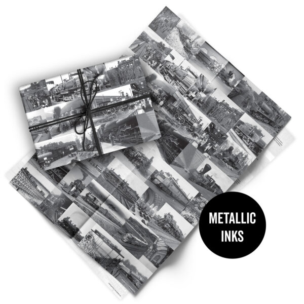 Asgard Press Vintage Trains Metallic 20x28 folded gift wrap sheet