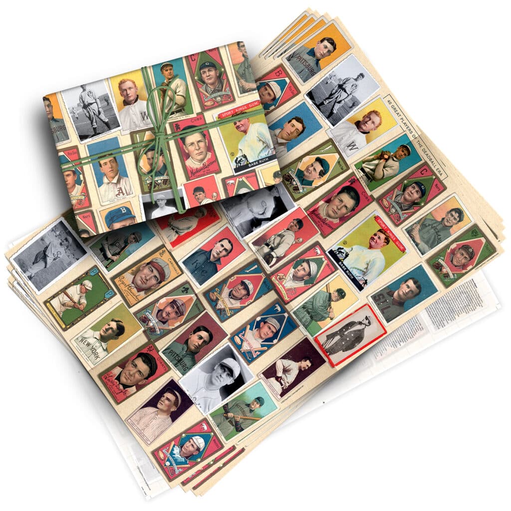 Vintage Baseball Cards Pack of 4 Folded Gift Wrap Sheets