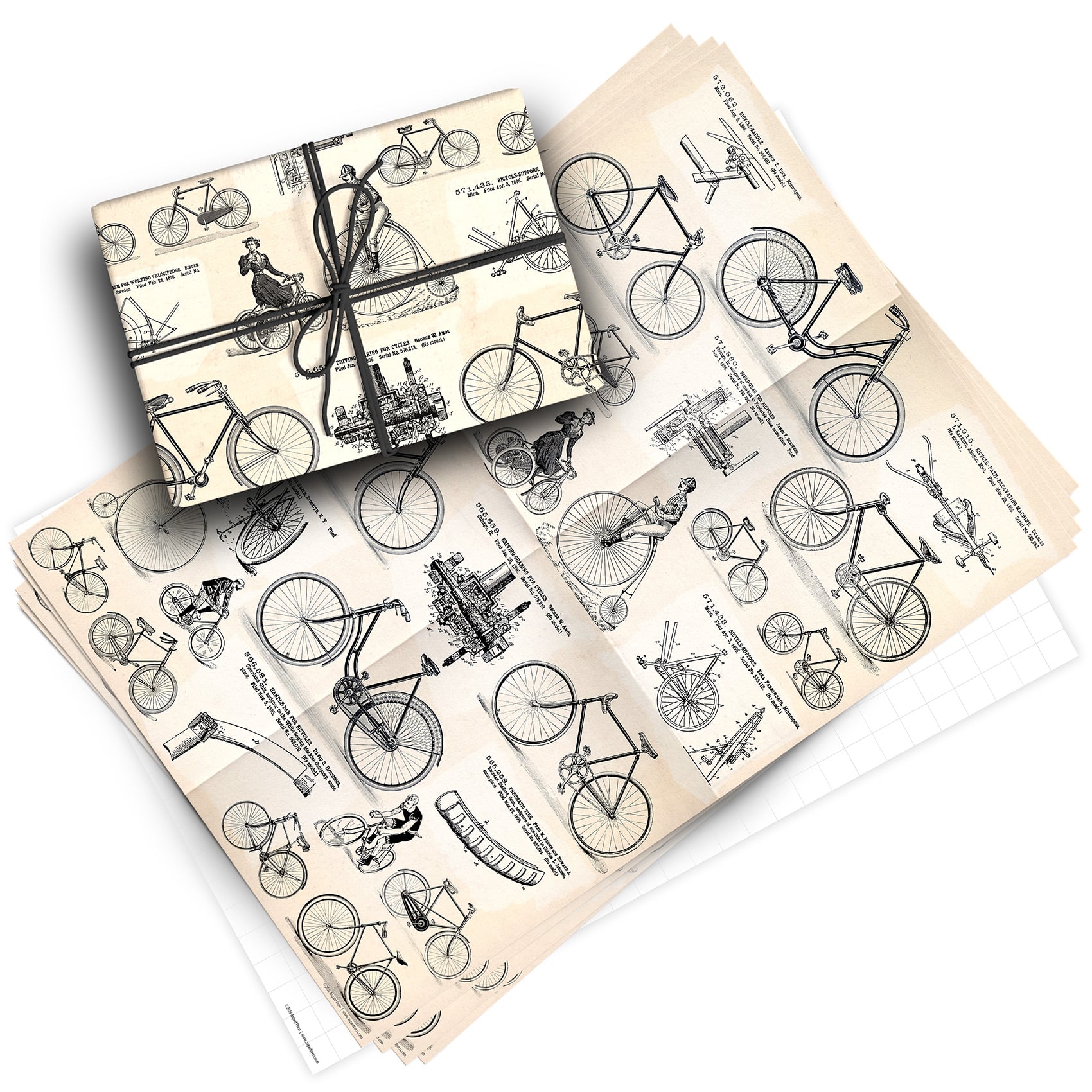 Vintage Bicycles Pack of 4 Folded Gift Wrap Sheets