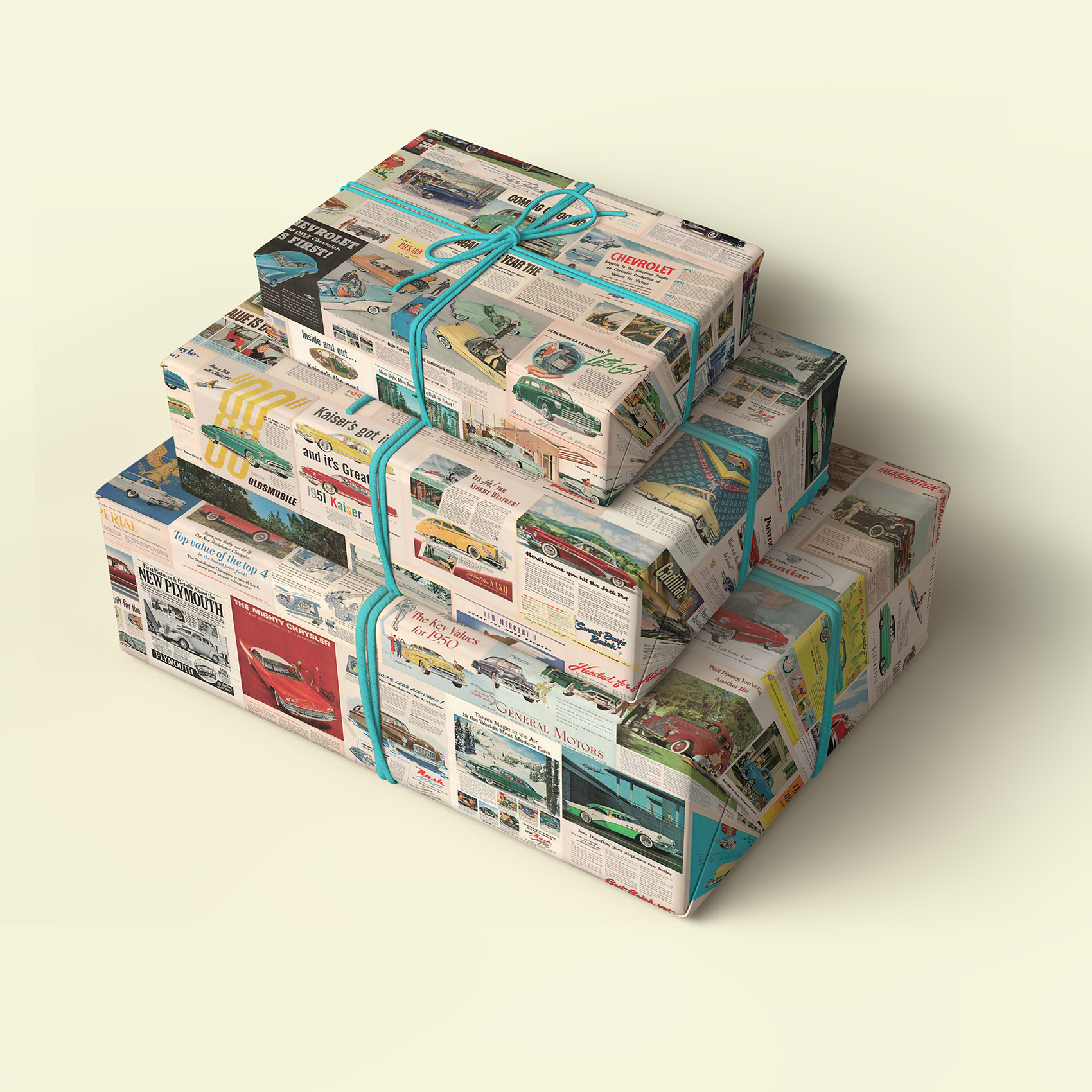 Vintage Car Ads Pack of 4 Folded Gift Wrap Sheets 20"x28" - Image 5