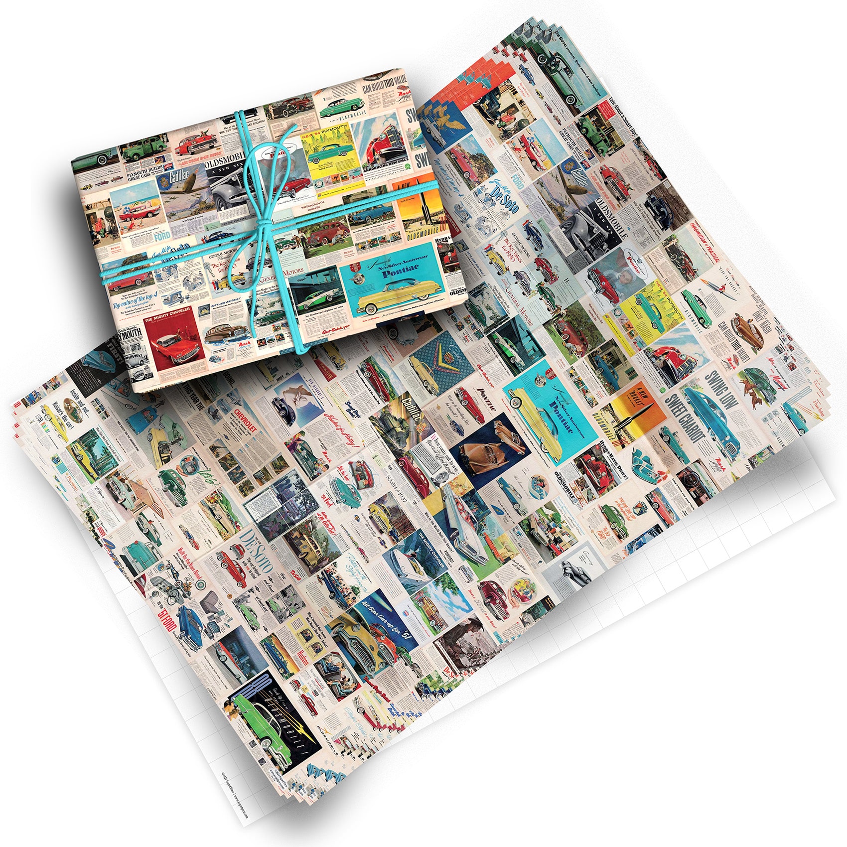 Vintage Car Ads Pack of 4 Folded Gift Wrap Sheets