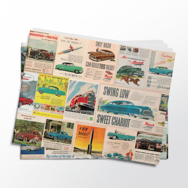 Vintage Car Ads Pack of 4 Folded Gift Wrap Sheets