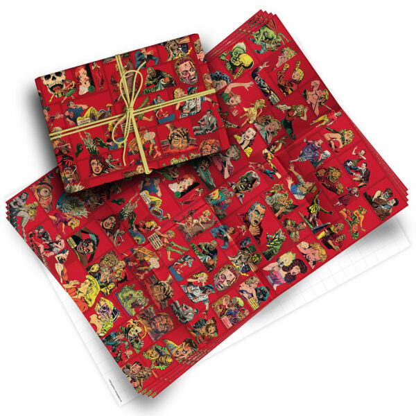 Vintage Faces of Horror Pack of 4 Folded Gift Wrap Sheets