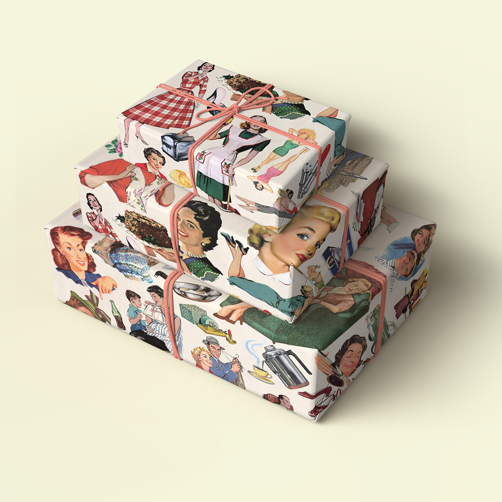 Retro 1950s Housewives Pack of 4 Folded Gift Wrap Sheets 20"x28" - Image 5
