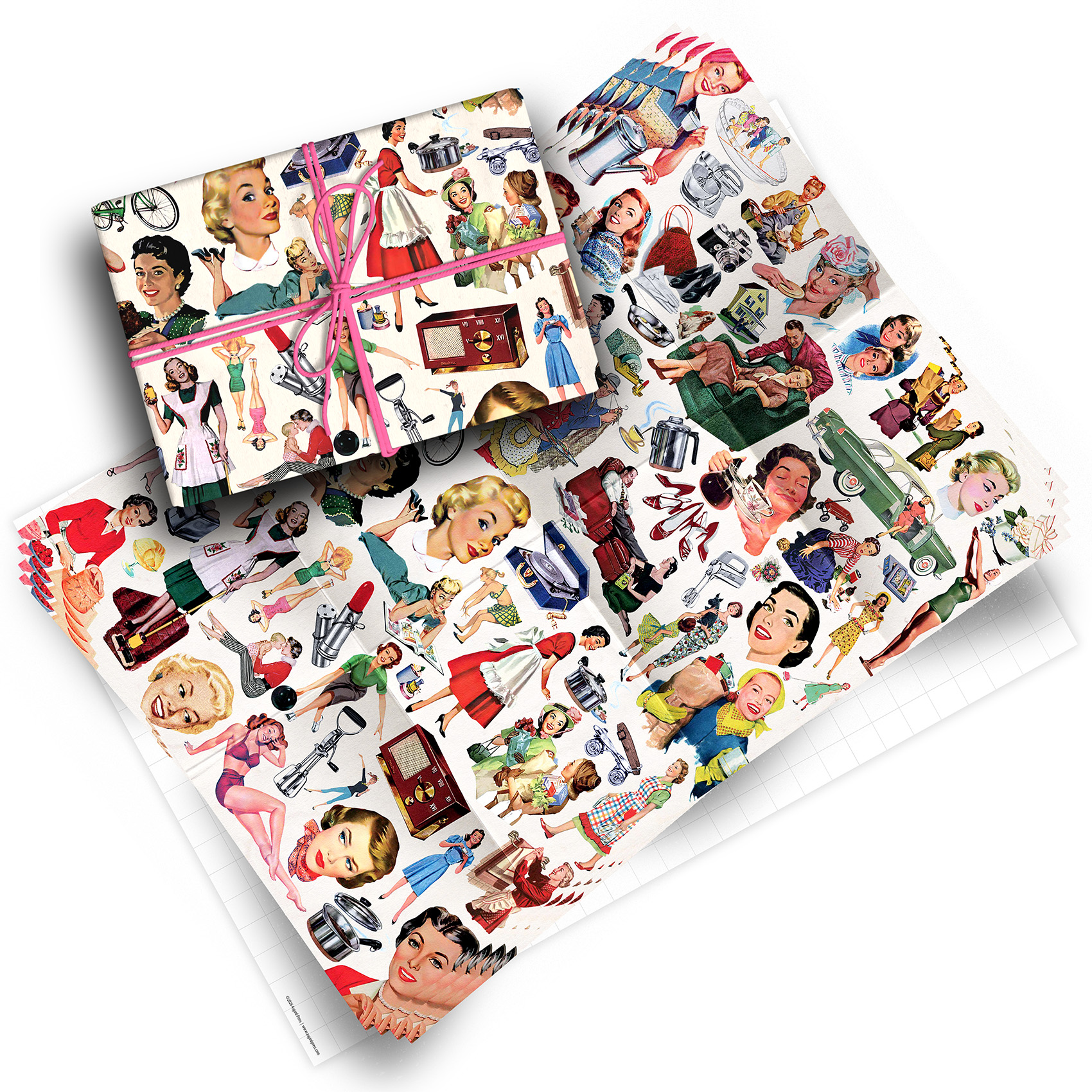 Retro 1950s Housewives Pack of 4 Folded Gift Wrap Sheets