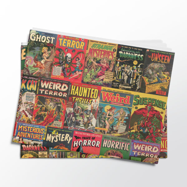 Vintage Horror Comics Pack of 4 Folded Gift Wrap Sheets