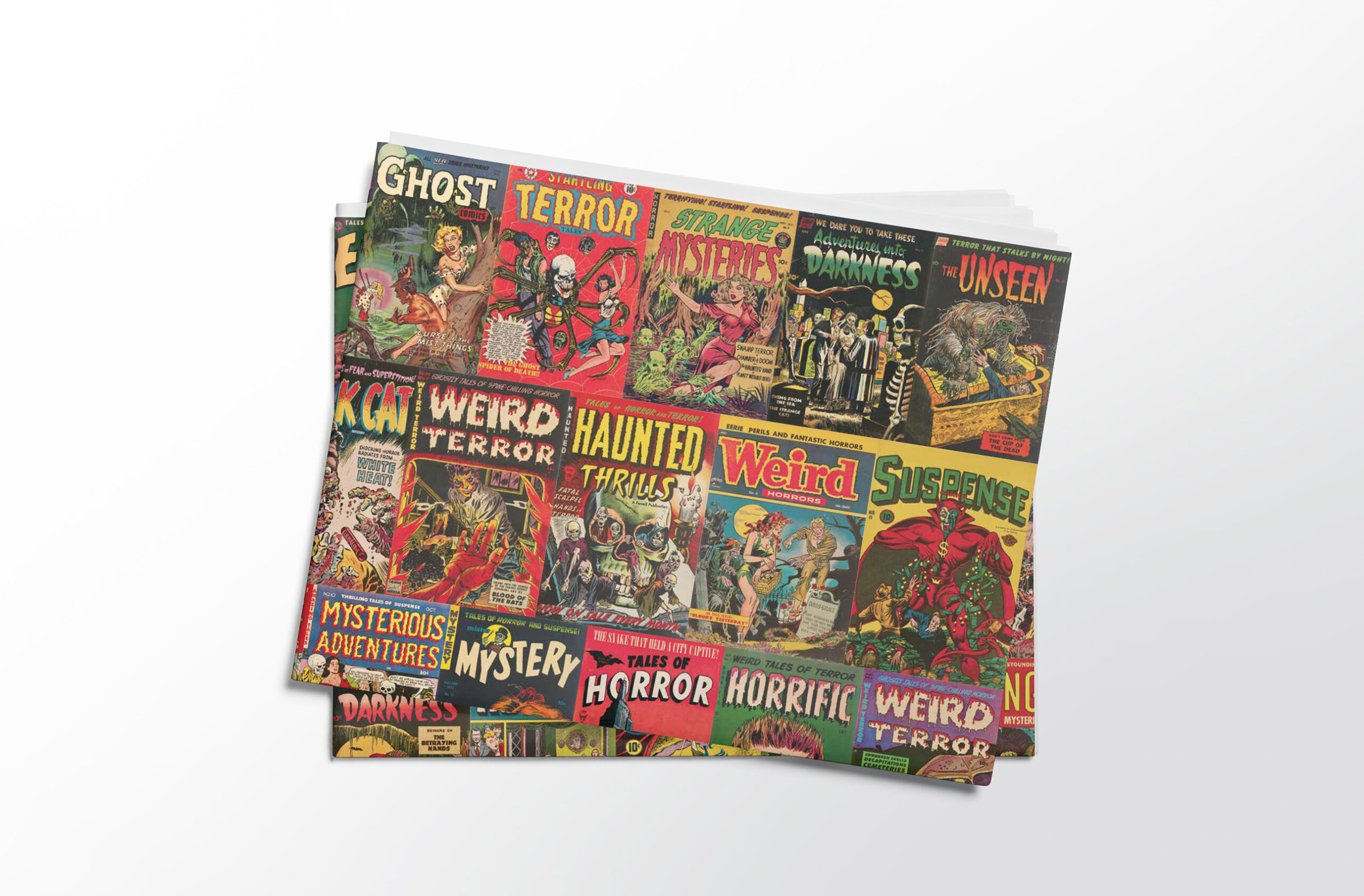 Vintage Horror Comics Pack of 4 Folded Gift Wrap Sheets