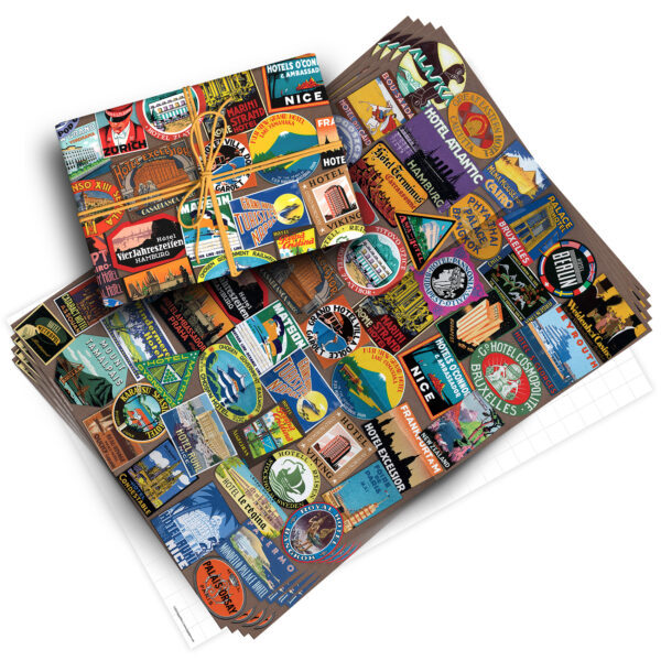 Vintage Luggage Labels Pack of 4 Folded Gift Wrap Sheets