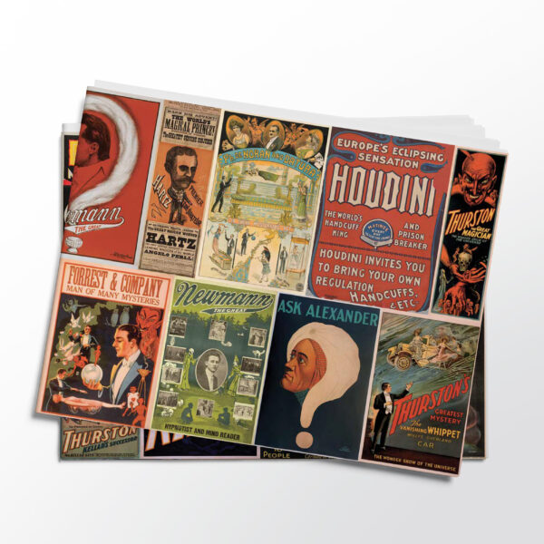 Vintage Magic Posters Pack of 4 Folded Gift Wrap Sheets
