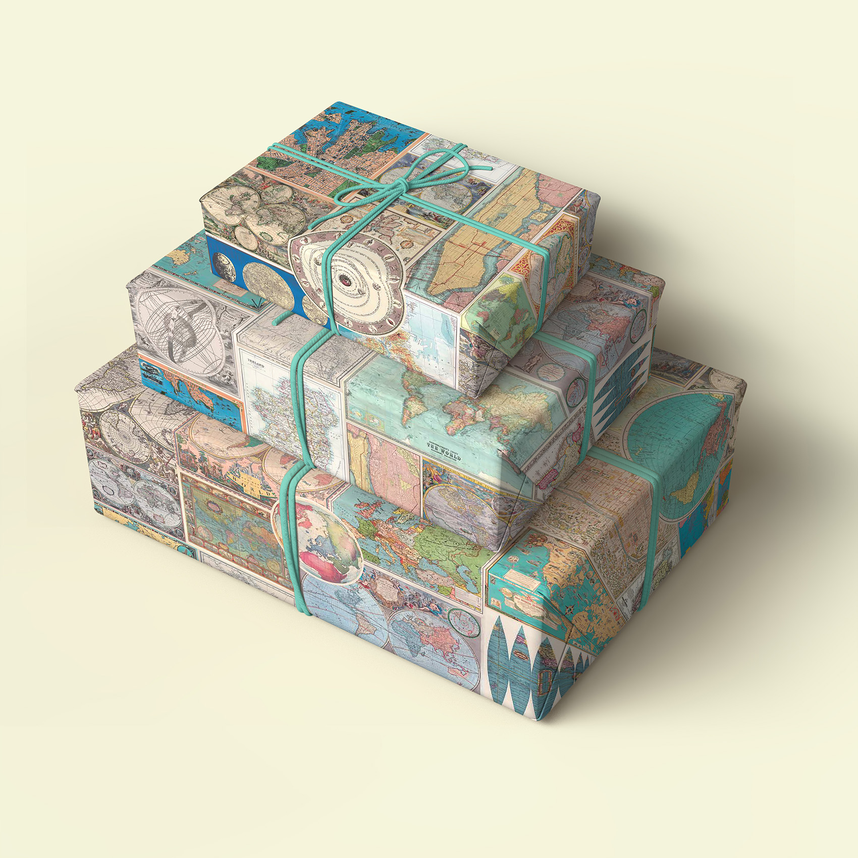 Vintage Maps Pack of 4 Folded Gift Wrap Sheets 20"x28" - Image 5