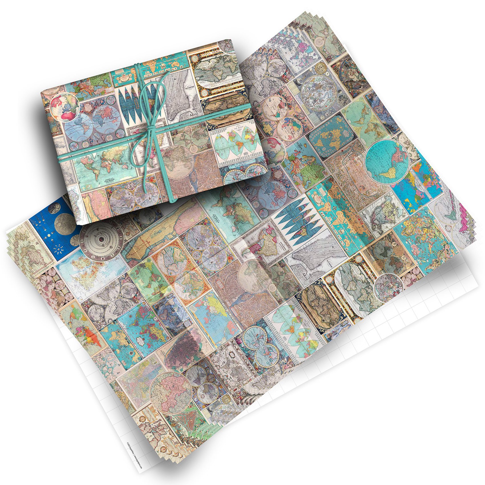 Vintage Maps Pack of 4 Folded Gift Wrap Sheets