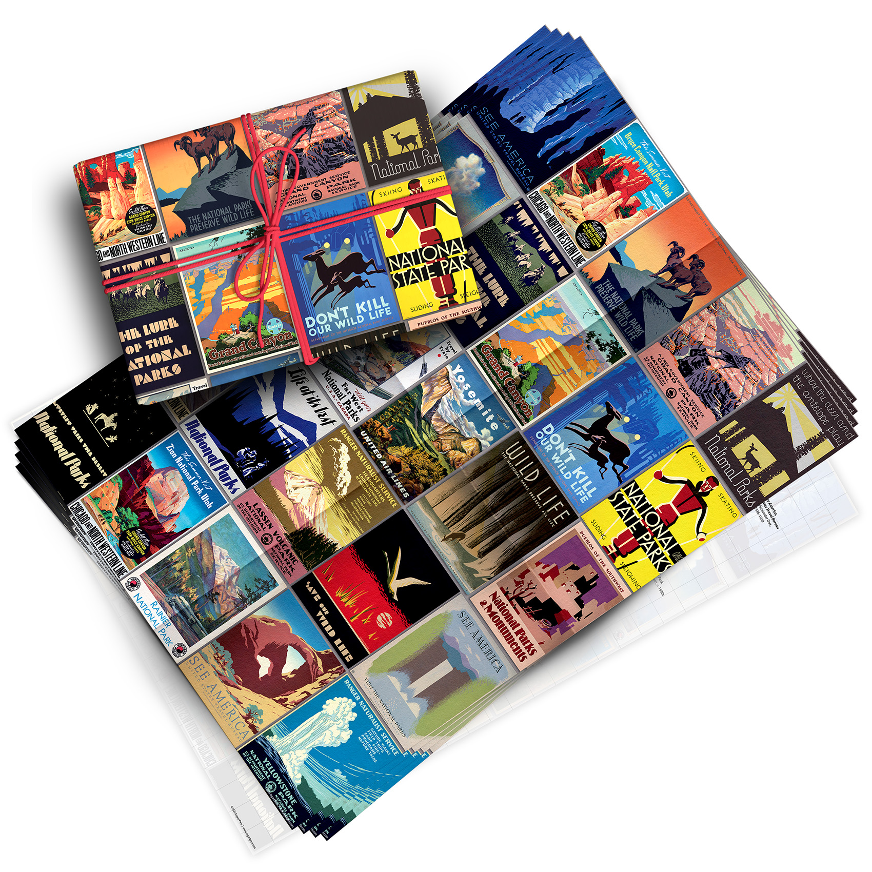 Vintage National Parks Pack of 4 Folded Gift Wrap Sheets