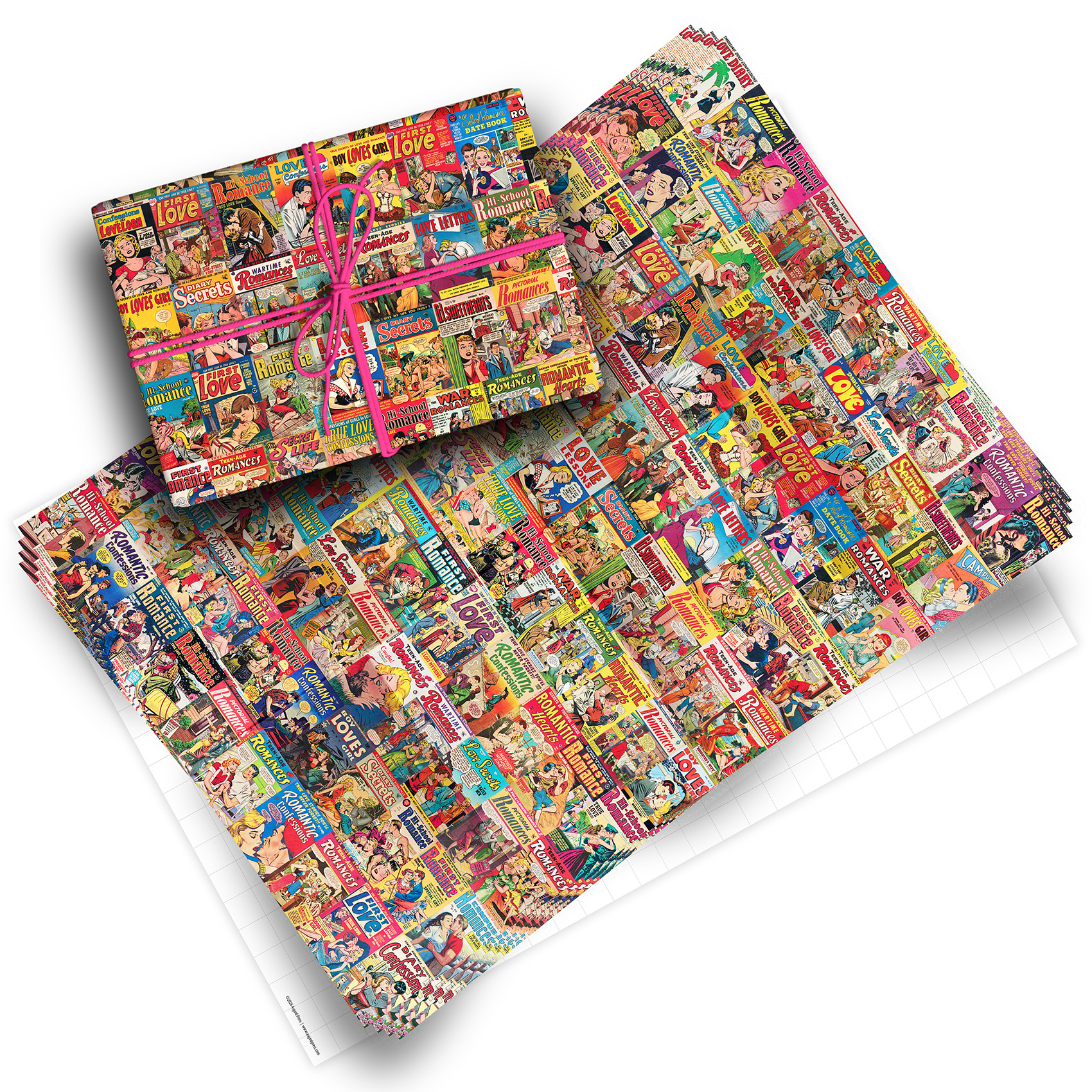 Vintage Romance Comics Pack of 4 Folded Gift Wrap Sheets