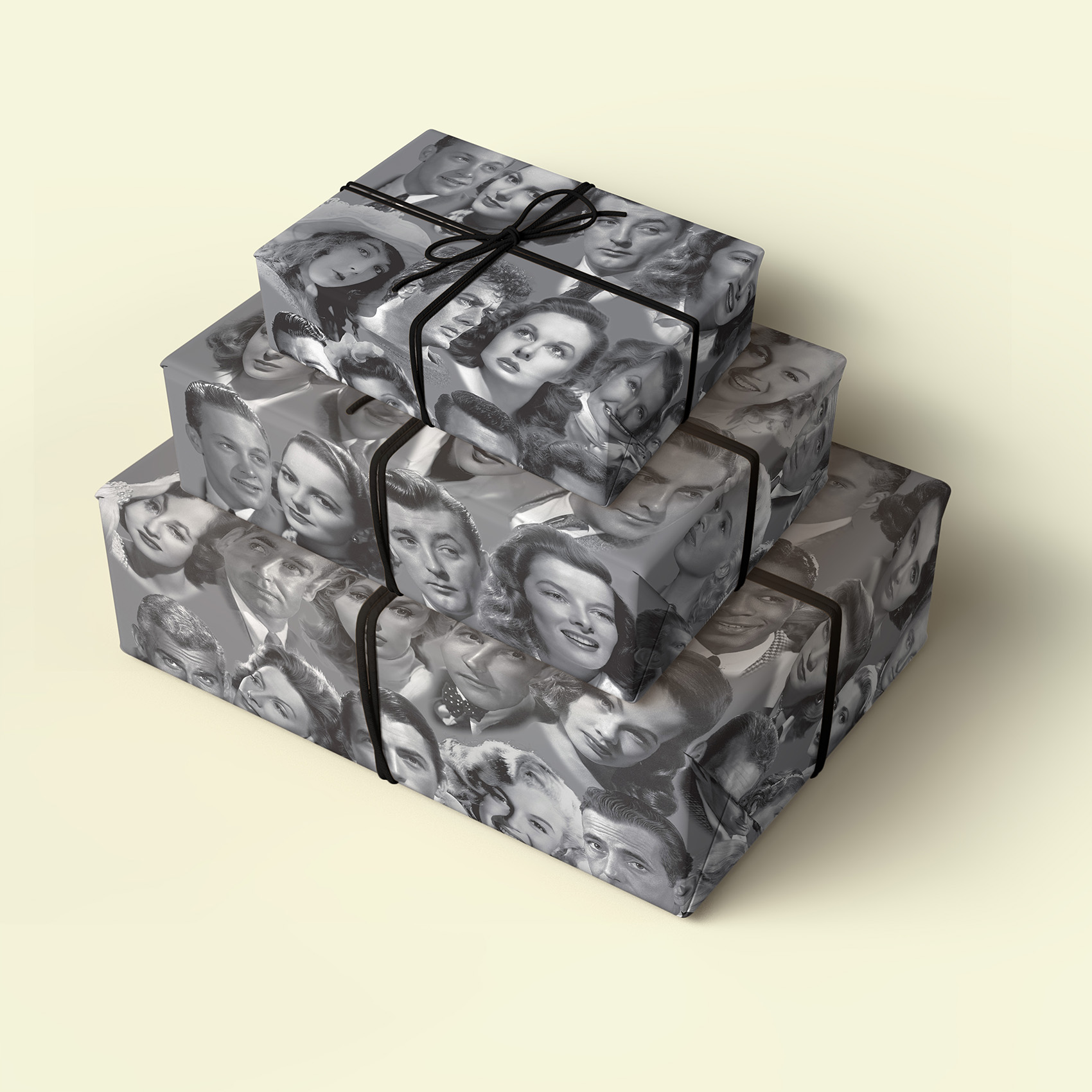 Vintage Silver Screen Stars Pack of 4 Folded Gift Wrap Sheets 24"x36" - Image 5