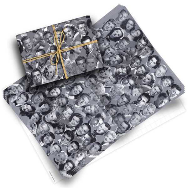 Vintage Silver Screen Stars Pack of 4 Folded Gift Wrap Sheets