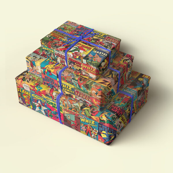 Vintage Superheroes Pack of 4 Folded Gift Wrap Sheets