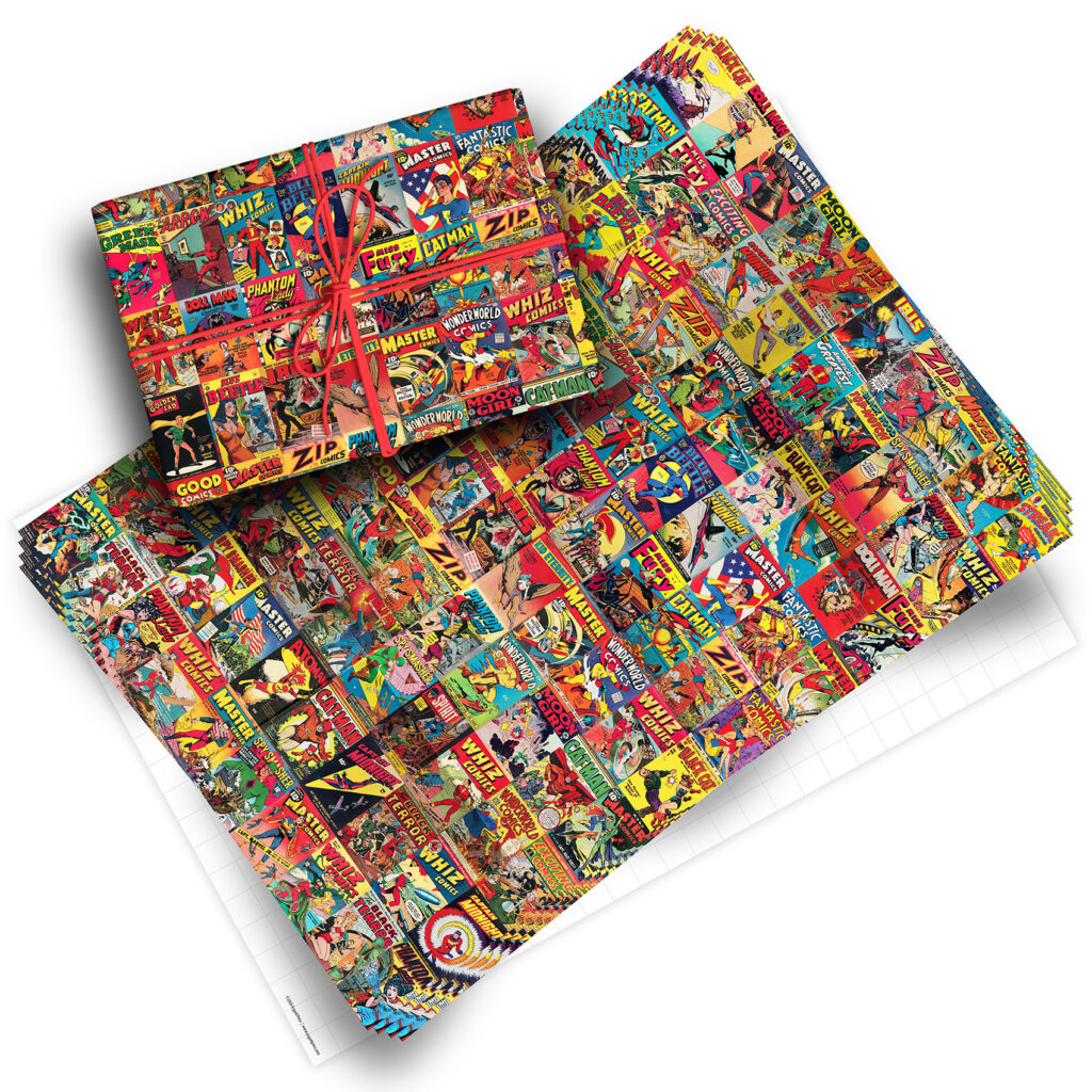 Vintage Superheroes Pack of 4 Folded Gift Wrap Sheets