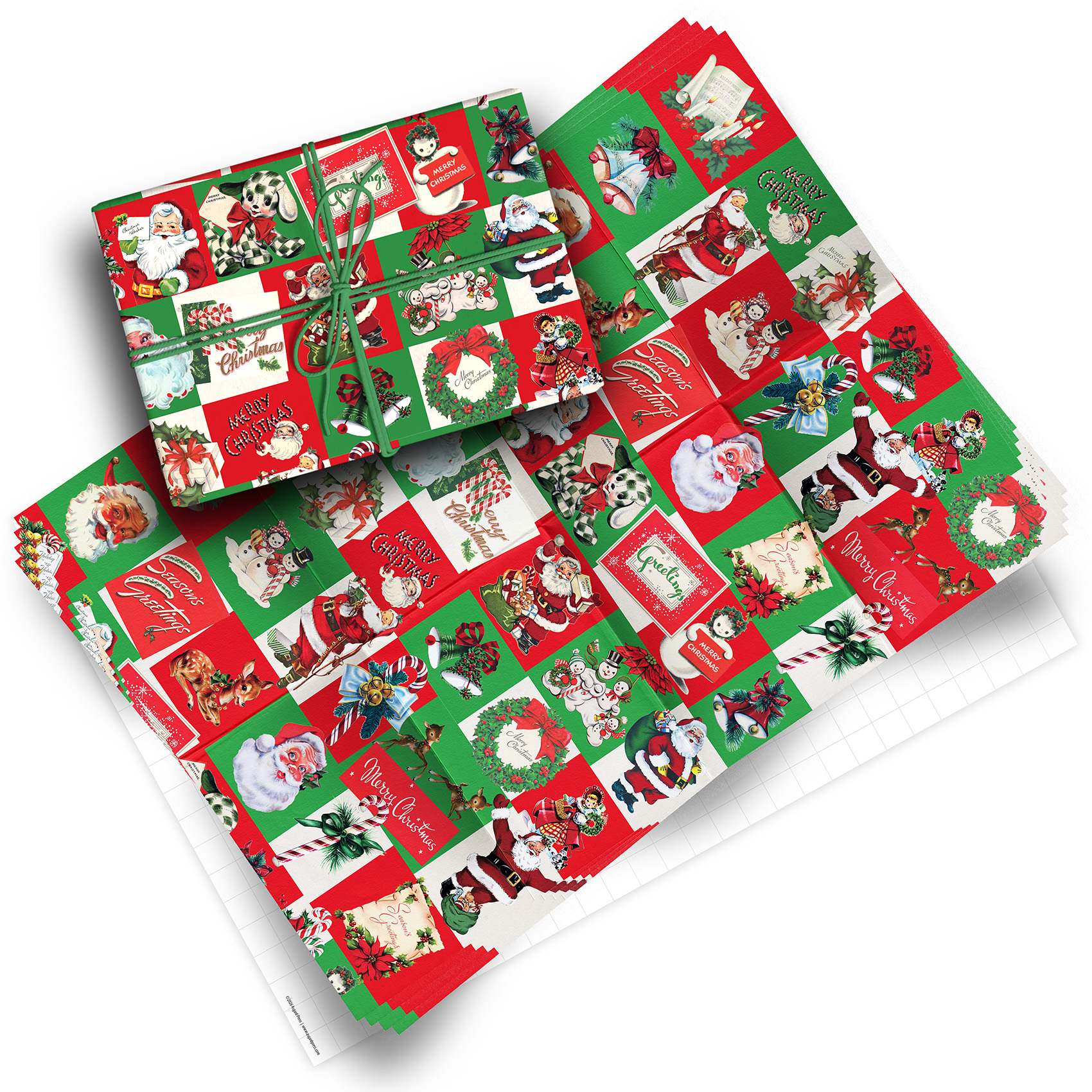 Vintage Christmas Pack of 4 Folded Metallic Gift Wrap Sheets