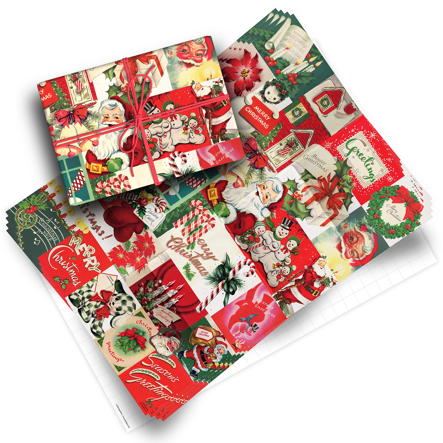 Vintage Christmas Pack of 4 Folded Gift Wrap Sheets