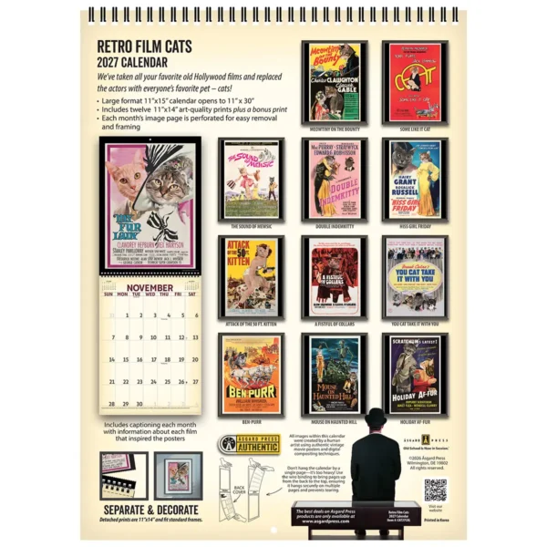 Back cover of the 2027 Retro Film Cats Deluxe Wall Calendar