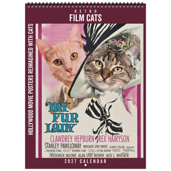 Front cover of the 2027 Retro Film Cats Deluxe Wall Calendar