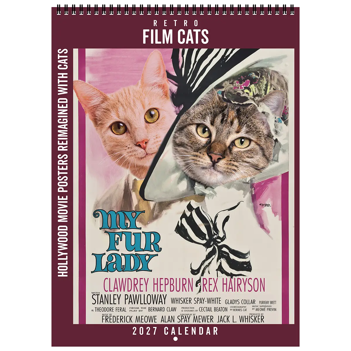 Front cover of the 2027 Retro Film Cats Deluxe Wall Calendar