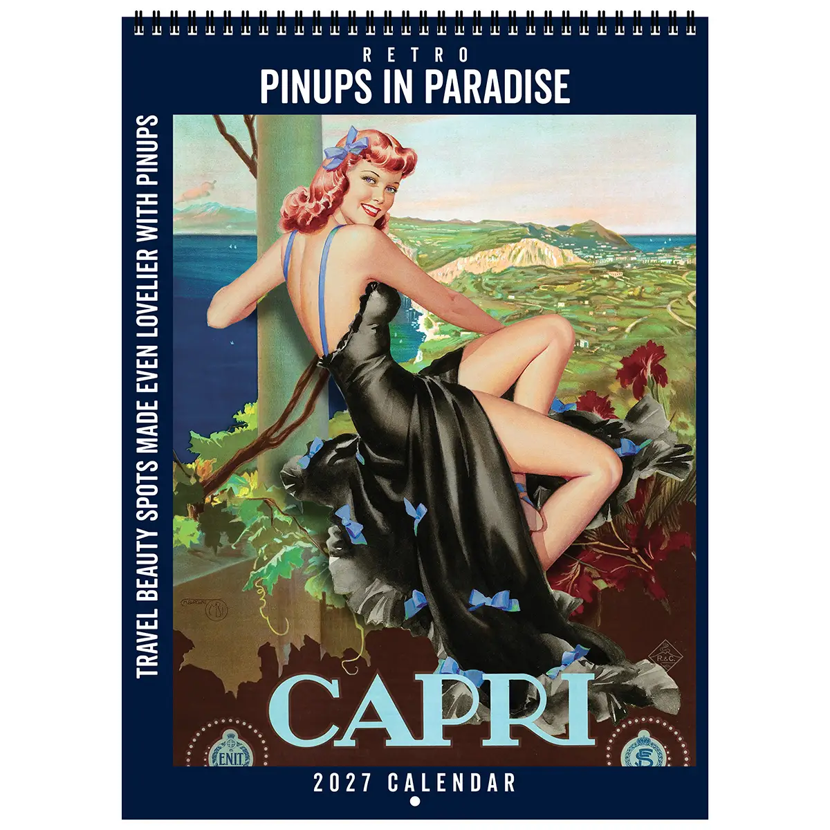 Front cover of the 2027 Retro Pinups in Paradise Deluxe Wall Calendar
