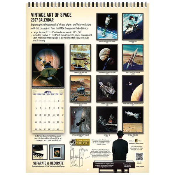 Back cover of the 2027 Vintage Art of Space Deluxe Wall Calendar