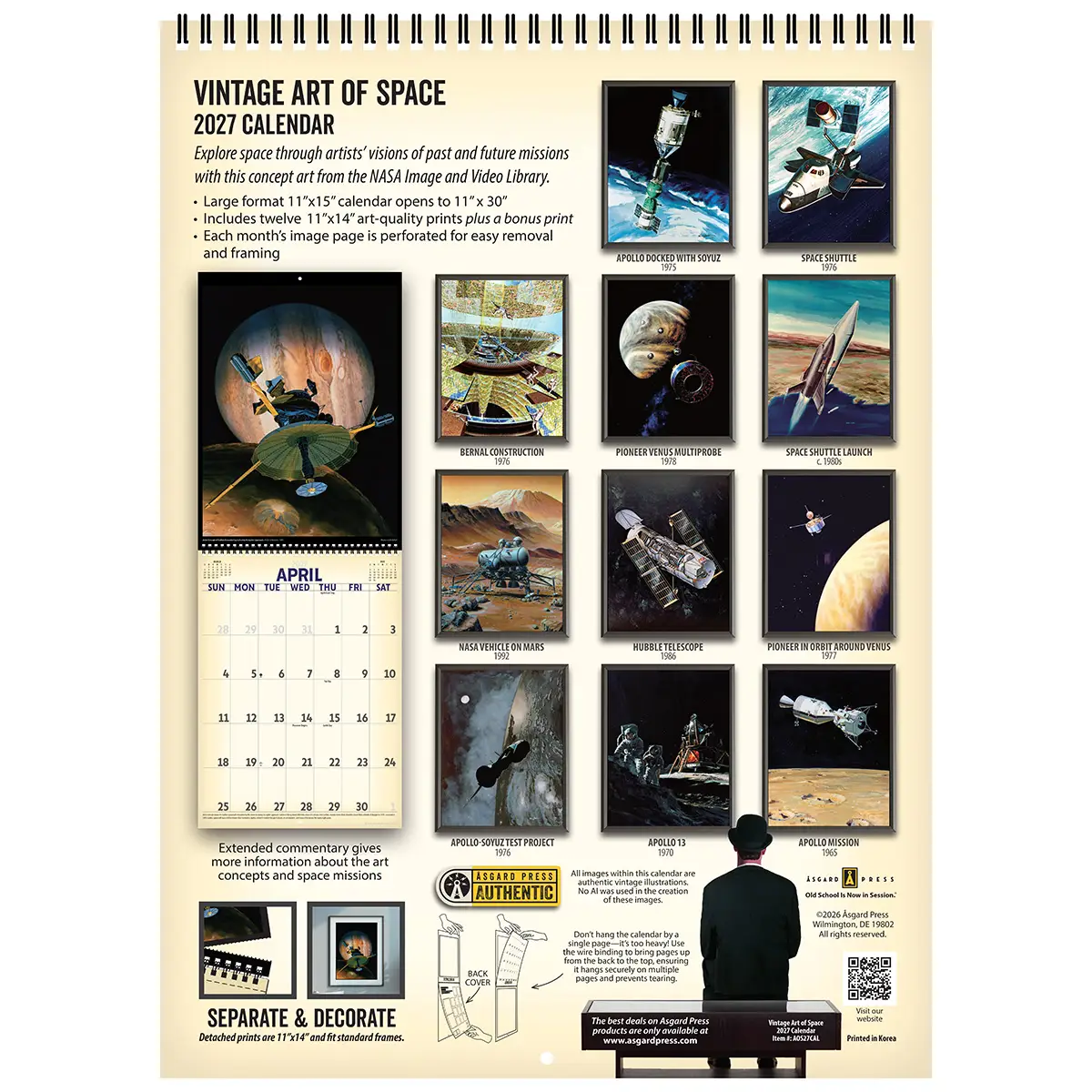 Back cover of the 2027 Vintage Art of Space Deluxe Wall Calendar