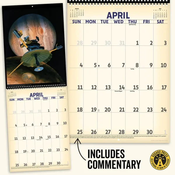 Open spread and commentary from the 2027 Vintage Art of Space Deluxe Wall Calendar