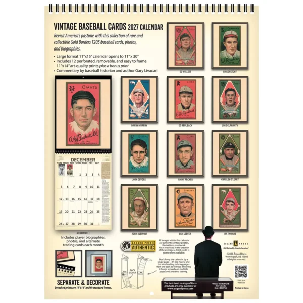 Back cover of the 2027 Vintage Baseball Cards Deluxe Wall Calendar